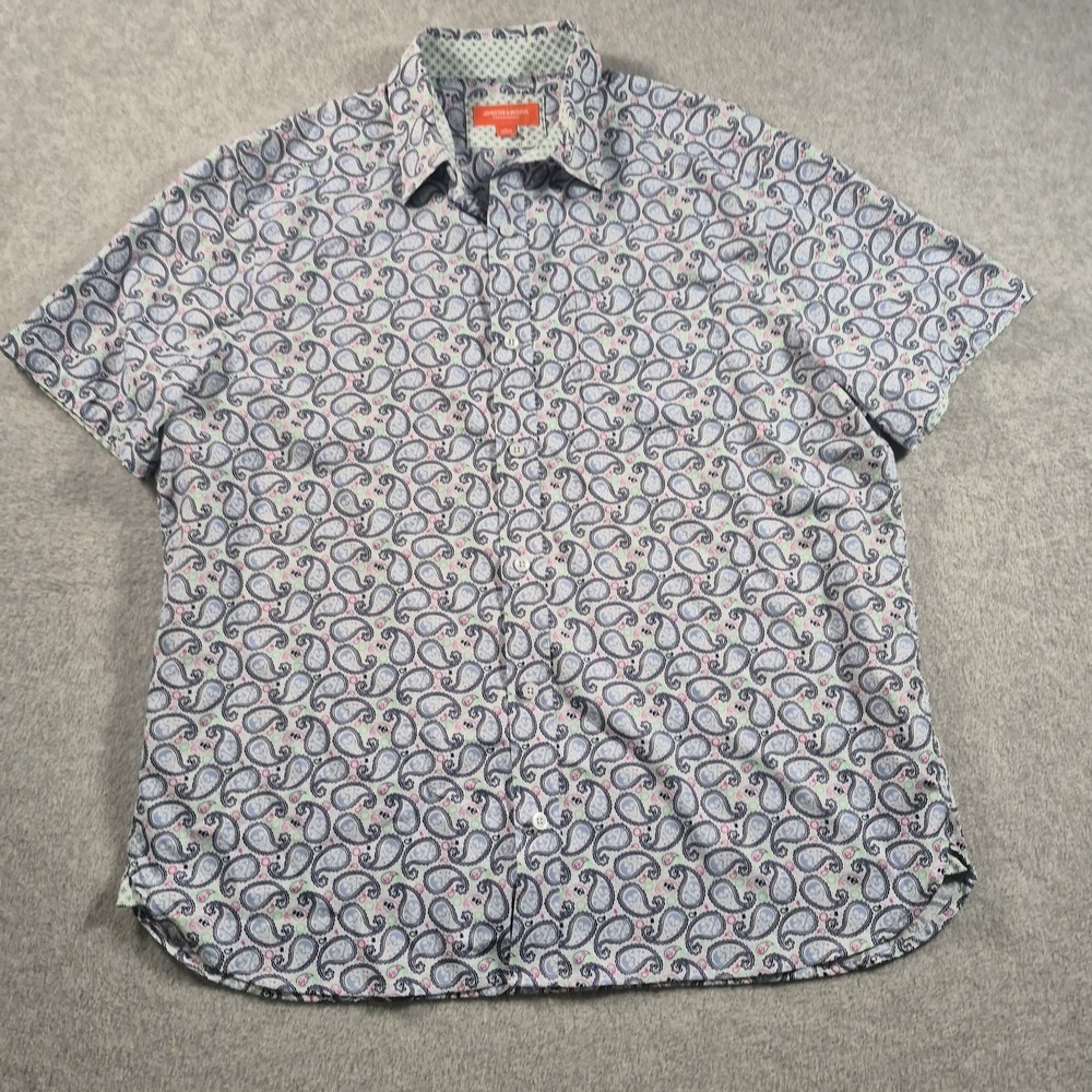 Johnston & Murphy Performance Shirt Men's Large Blue Geometric Button-Up Golf